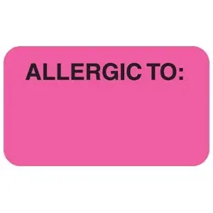 Tabbies Pre-Printed Label Allergy Alert Allergic To Fluorescent Pink 7/8 X 1-1/2 Inch – AP3350