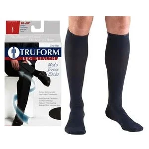 Truform Men’s Dress Knee High Support Sock, 30-40 Mmhg, Closed Toe, Navy, Large