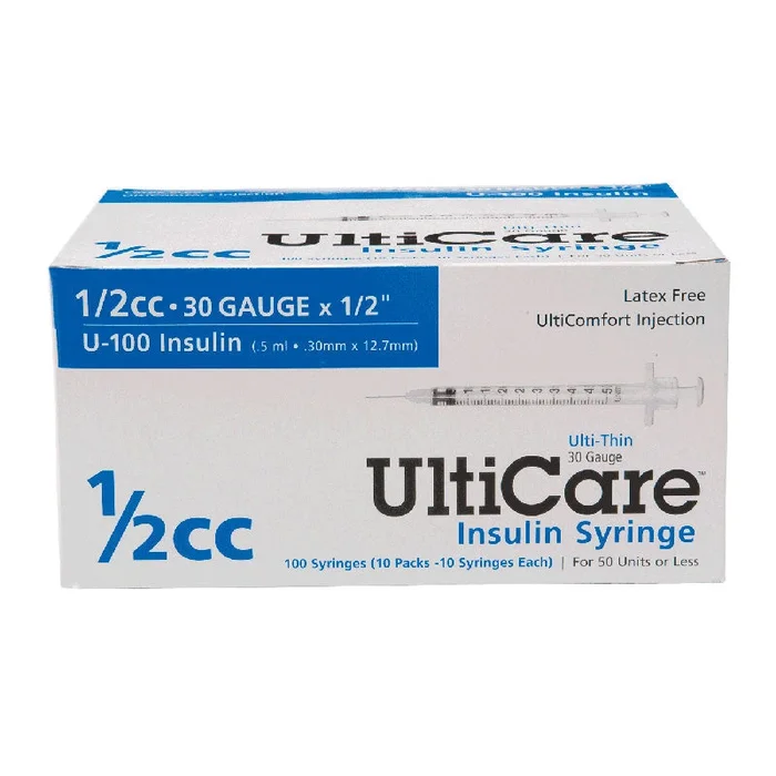 Ulticare Insulin Syringe 30g X 1/2″, 1/2 Ml (100 Count)