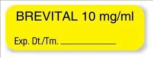 United Ad Label UAL Pre-Printed Label Anesthesia Label Brevital 10 Mg/Ml, Exp. Dt./Tm. Yellow 1/2 X 1-1/2 Inch – ULAM741