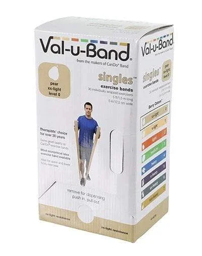 Val-u-Band Resistance Bands, Pre-Cut Strip, 5′, Pear-Level 0/7, Case of 30, Contains Latex