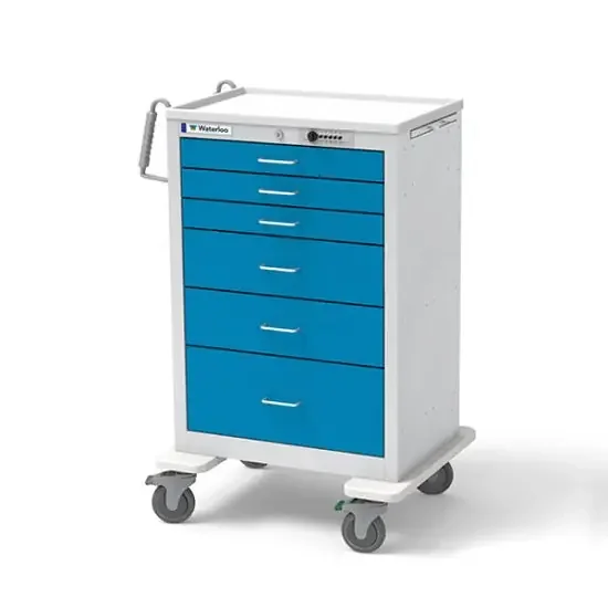 Waterloo Healthcare Medical UXGKU-333669-DKB 6 Drawer Unicart, Light Gray Exterior / Dark Blue Drawers, Key Lock